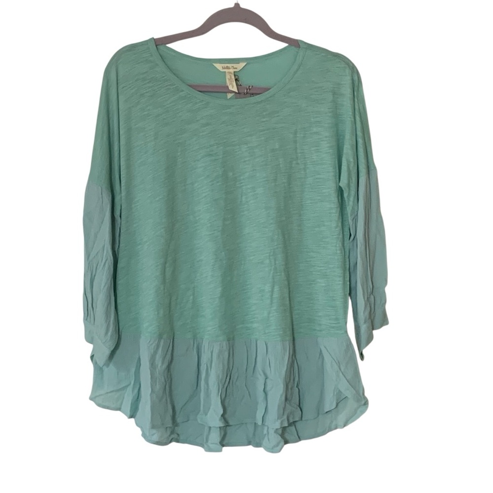 NWT Matilda Jane Aqua Long Sleeve Crepe Ruffle Hem Boho Festival Hippie Top